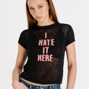 Ragged Priest Mesh Women's Top with Pink Lettering Sz8